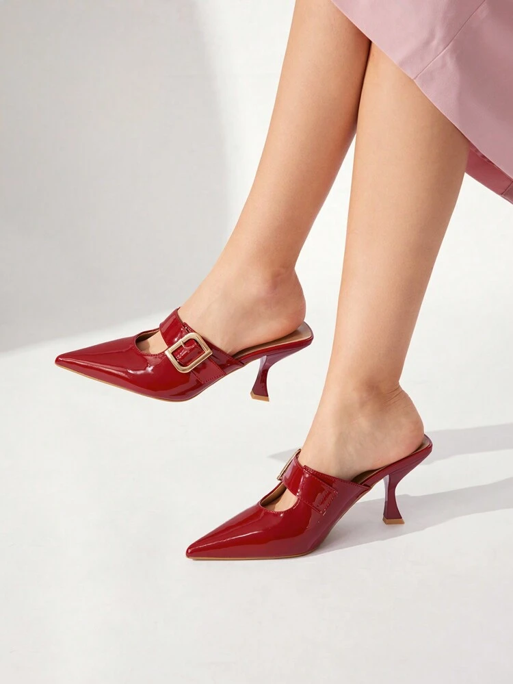 CUCCOO CHICEST Zapatos de tacón alto de stilettos de punta fina con hebilla de metal, color burdeos, de moda para mujeres para dar un toque navideño y de Año Nuevo, apropiados para otoño e invierno