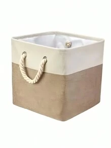 1PC Modern Simple Linen Patchwork Foldable Storage Box For Home Bedroom Living Room Toys Daily Necessities Laundry Square Folding Basket Large Capacity Handheld Organizer - Khaki - View 1