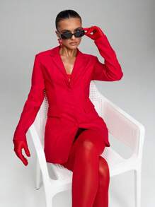SHEIN BAE 女士纯色前扣长袖缺口领休闲西装外套红色西装外套复古红色酒红色西装裙圣诞连衣裙冬季女装感恩节女装圣诞女装圣诞派对礼服圣诞礼服跨年晚礼服派对女装商务休闲女装
