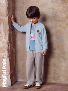 SHEIN 1 Pc Young Boys Coats Lion Embroidery Badge Hooded Basic Casual Cute/Vintage/Casual/Outings Autumn/Winter/Spring Suitable For School And Outings - Baby Blue - View 5
