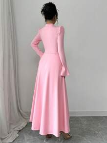 Elenzga 女式荷叶边撞色褶皱连衣裙，收腰超长款女装