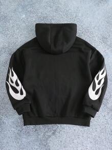 Men's Letter Print Hooded Zip-Up Long Sleeve Sweatshirt Sweatshirt - Black - View 2