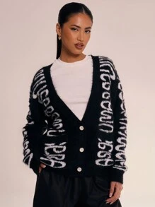 MUSERA MUSERA Logo Pattern Button Up Cardigan Spring Casual Brunch