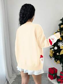 Chiquease Cardigan tricoté à col en V avec portrait du Père Noël pour femmes, pour Noël
