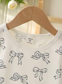 Young Girl Valentine's Day Butterfly Print Black & White Leggings Set, Long Sleeve Snug Fit Top & Pants, Comfy Pajama Set - Multicolor - View 6