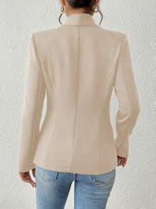 SHEIN PETITE 女士纯色长袖口袋休闲夹克，日常穿着 - 卡其色 - 查看 2