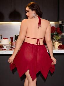 Plus Size haftowana asymetryczna siateczkowa koszula nocna z motylem