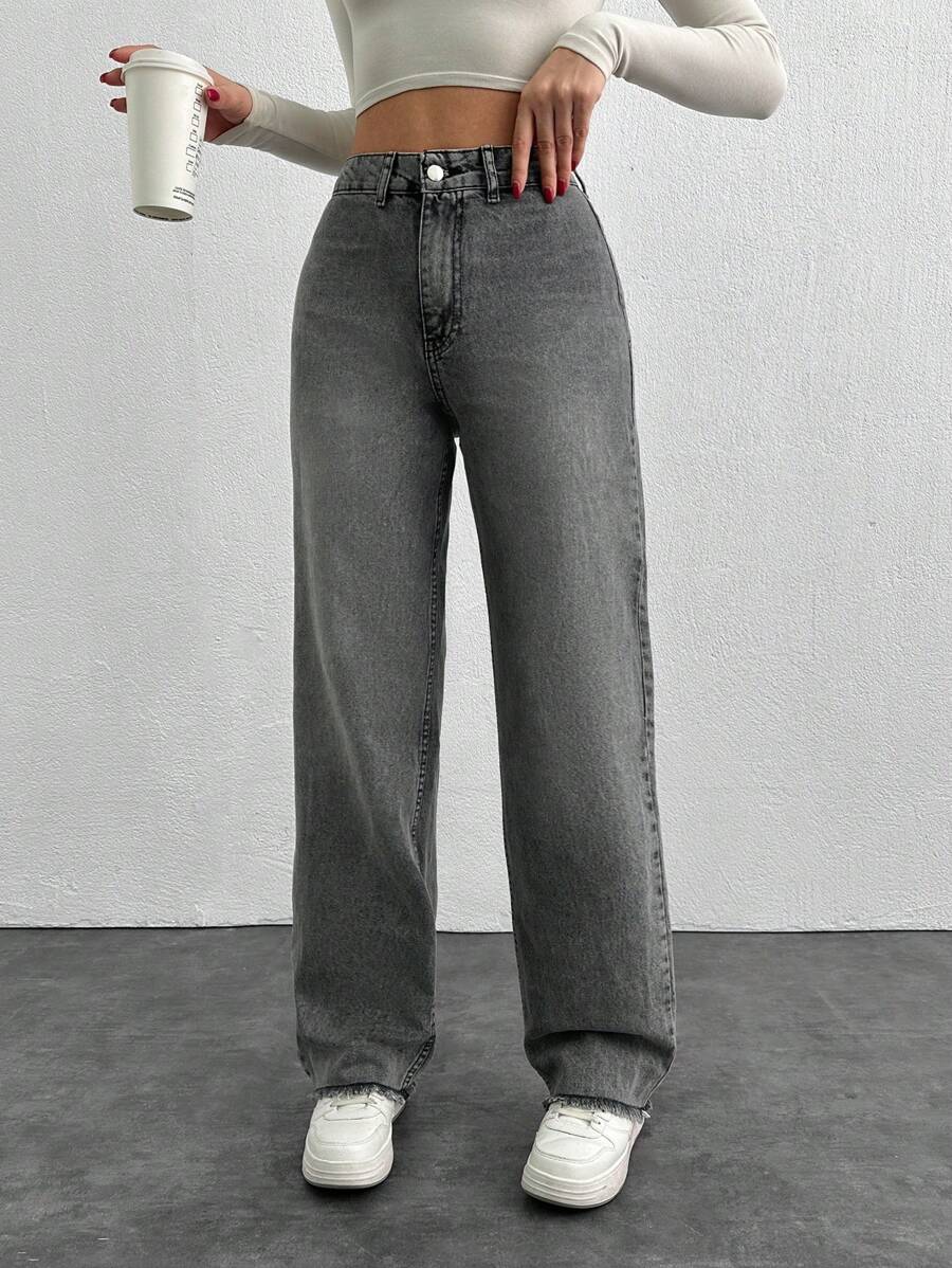 RueChic High Waist Straight Leg Jeans For Dailywear - Grey - View 1