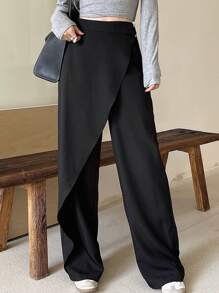 DAZY Women's Plain Color 2 In 1 Belted Loose Wide Leg Casual Pants For Summer