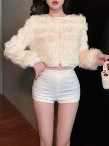 DAZY Damen Bluse mit silbrigem Faden und strukturierter Textur, Langarmtop