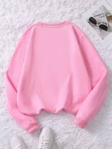 INAWLY Sudadera informal de mujer de manga larga, cuello redondo, con estampado de letras en color rosa
