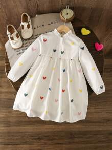 SHEIN LMoss Kids Young Girls & Young Girl Casual Matching Heart Print Shirt Dress, Suitable For Walking/Sports/Back To School & Everyday Casual Wear, Casual Outfit, Great For Casual & Daily Wear & School Daily In Spring And Autumn,Mom And Daughter Matching,Sister And Me Matching