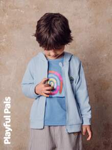 SHEIN 1 Pc Young Boys Coats Lion Embroidery Badge Hooded Basic Casual Cute/Vintage/Casual/Outings Autumn/Winter/Spring Suitable For School And Outings - Baby Blue - View 4