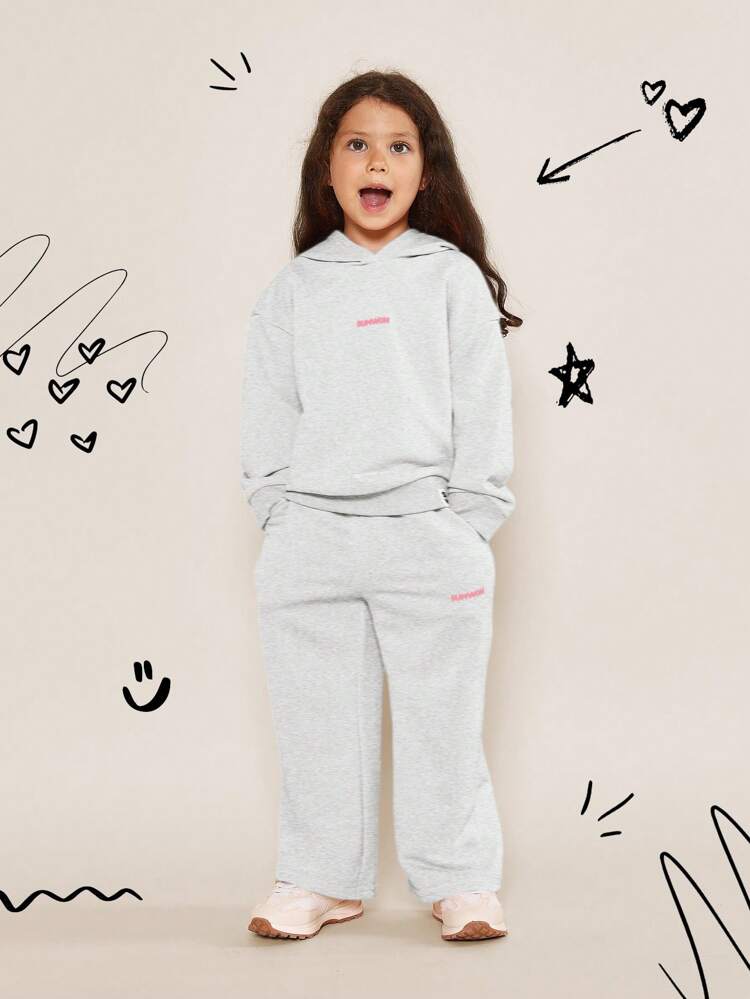 SUMWON Young Girls Everyday Play Overhead Hoodie And Wide Leg Jogger 2 Piece Set With Graphic Front Print Vacation