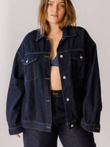 Aralina Chaqueta vaquera clásica casual con botones, talla grande
