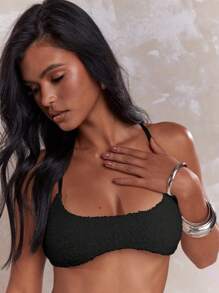 MISSGUIDED Áo Bralette Crop Top Họa Tiết Áo Ngực Hở Lưng Kiểu Áo Hai Dây Áo Ba Lỗ Lễ Hội Mùa Hè Đi Biển Thường Ngày Trang Phục Cơ Bản - màu đen - Xem 3
