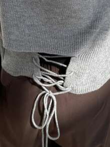 FRIFUL Women Tie-Back Decor Round Neck Long Sleeve Casual Sweater Fall,Winter - Grey - View 6