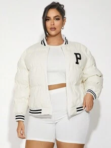 SHEIN SXY 秋冬季大码女式白色 PU 绗缝印花棉服外套 - 白色 - 查看 3