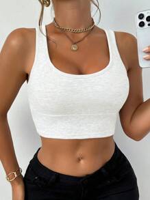 Chiquease 超大圆领保暖内衬吊带背心，简约设计，适合运动、户外、跑步、健身 - 白色 - 查看 3