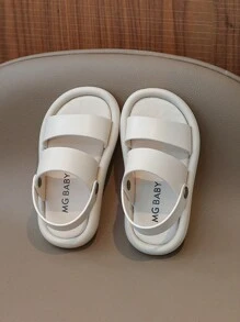 1 双幼儿女孩米色休闲一脚蹬沙滩拖鞋，舒适百搭凉鞋，带后跟带 - 米色 - 查看 6