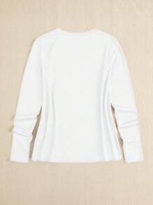 SHEIN LUNE 女式长袖 T 恤，带有心形和星星印花，休闲圆领长袖衬衫，秋冬印花图案，图形猎豹印花 T 恤女式春季上衣 - 白色 - 查看 2