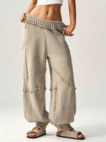 Bohemela Women's High Waist Loose Drawstring Sweatpants For Vacation In Fall/Winter - Khaki - View 6