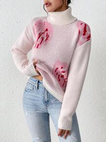 Chiquease Áo len dệt kim cổ lọ dài tay màu hồng hoa hồng cho nữ mùa thu đông - trắng - Xem 6