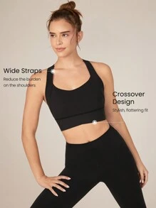 GLOWMODE FeatherFit™-Sculpt Full Coverage Side Support Wide Strap Crossover Sports Bra Light Support Low Impact Yoga Pilates Daily - Black - View 2