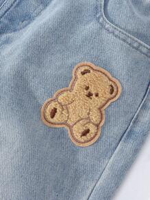 Tween Boy Cartoon Bear Patched Ripped Casual Denim Jeans