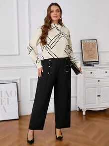 SHEIN Clasi 2pcs/Set Women Plus Size Floral Print Shirt And Straight Pants Suit