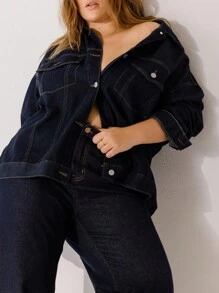 Aralina Chaqueta vaquera clásica casual con botones, talla grande