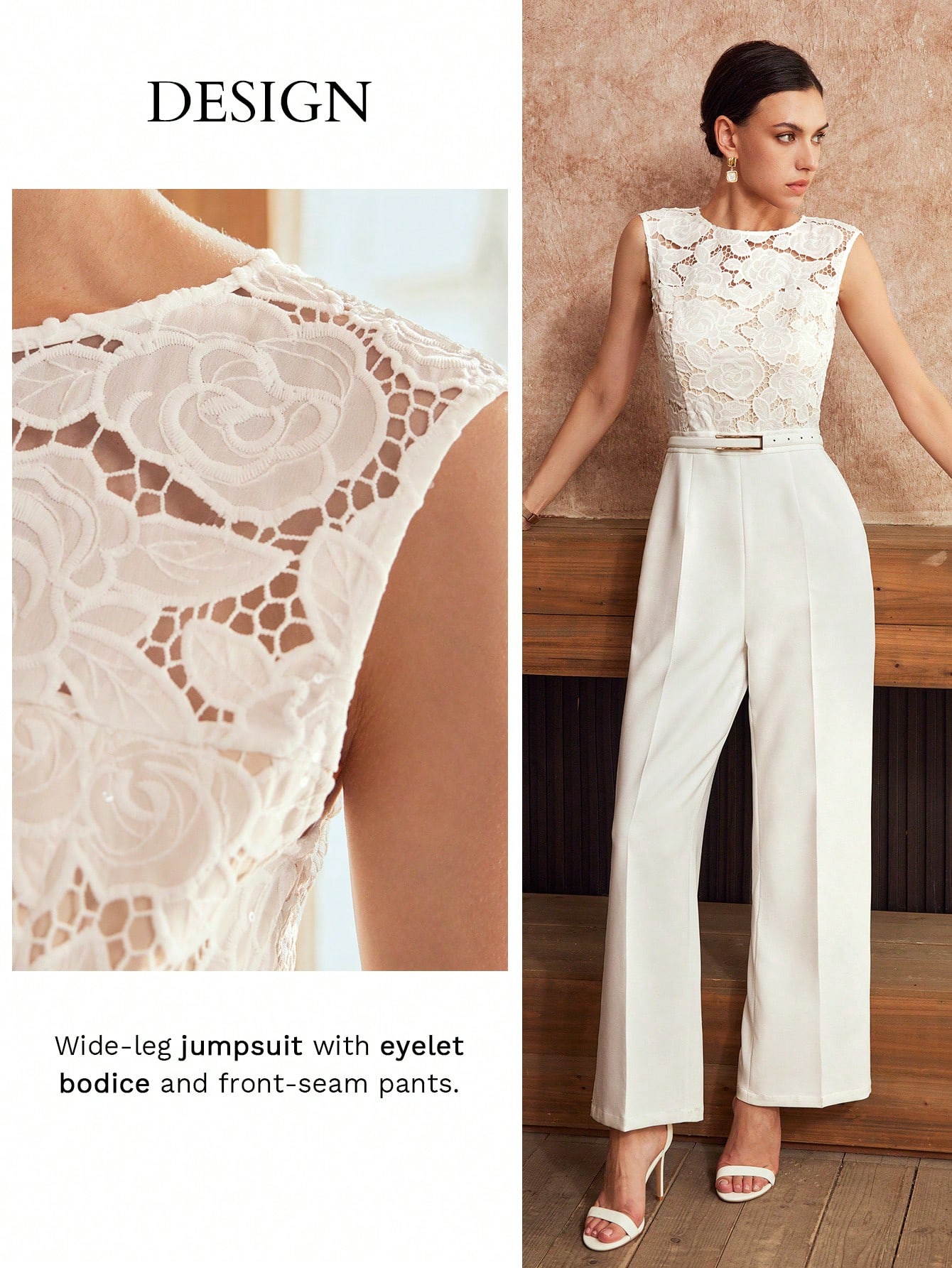 MOTF Classy SOLID GUIPURE LACE BODICE SLANT POCKET JUMPSUIT