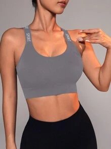 Gameset SHEIN Sport Women's Letter Print Cross Strap Design Sports Bra - Grey - View 3