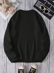 INAWLY Women Casual Slogan Graphic Fleece Sweatshirt, Black, Autumn/Winter,Long Sleeve Tops
