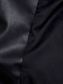 SHEIN LUNE 1 件女式常规拉链仿皮黑色夹克 - 黑色 - 查看 4