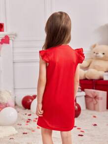 SHEIN Young Girl Rabbit Cartoon & Heart Pattern A-Line T-Shirt Dress For Valentine's Day - Multicolor - View 5