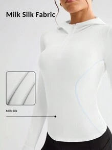 SHEIN Sports 白色长袖瑜伽卫衣，简约时尚休闲日常拉链修身款，纯色 - 白色 - 查看 3