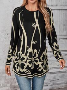 EMERY ROSE Vintage Clothes Women Women Long Sleeve Tops Graphic Tees Women Round Neck Casual Everyday T-Shirt