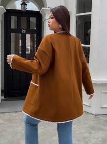 INAWLY Plus Size Women Contrast Color Block Vintage Soft Jacket, Autumn/Winter