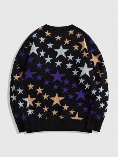 Street Life Men's Star Jacquard Sweater, Streetwear, Valentine's Day