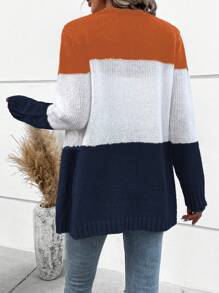 SHEIN LUNE Women's Button-Down V-Neck Long Sleeve Contrast Color Design Casual Cardigan - Multicolor - View 2