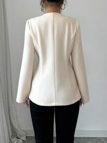 Chiquease Casual Versatile Solid Color Round Neck Floral Decorative Long Sleeve Women Jacket, Autumn/Winter Fall Cloth For Women - Apricot - View 2