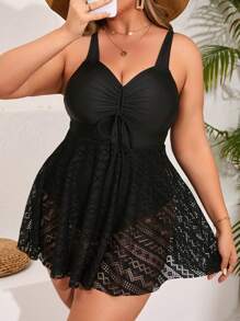Swim Lushoire Maillot de bain une pièce grande taille d'été plage en couleur unie, avec découpe en patchwork