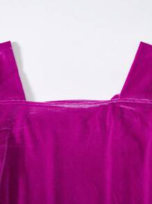 Vestido de terciopelo de cuello cuadrado de manga larga y unicolor para adolescentes y niñas - Rosa Fucsia - Ver 7