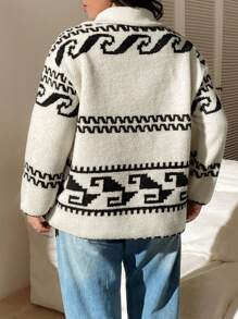 Calvaya Plus Size Long Sleeve Turtleneck Zip-Up Printed Warm Thick Hoodie With Pockets, For Winter