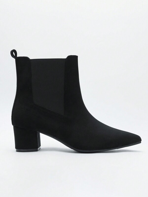 CUCCOO CURVES Botas Chelsea de punta puntiaguda con banda elástica de ajuste ancho para mujer, estilo de moda coreano casual y cómodo, botas cortas de piel sintética para el invierno.