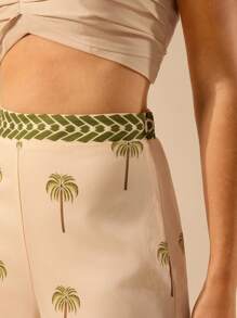 CAJUNI 女式波西米亚风热带椰子树印花休闲宽松阔腿裤，夏季海滩 - 彩色 - 查看 4