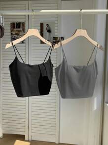 Comfortcana Women Solid Color Spaghetti Strap Minimalist Camisole, Casual Everyday Wear