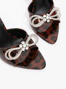 CUCCOO CHICEST New Fashionable Versatile Rhinestone Bowknot Strap Stiletto Heel Sandals Valentine's Day - Multicolor - View 5