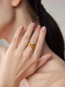 MOTF PREMIUM Anillo abierto con trenzado dorado de 18 quilates - Dorado - Ver 6